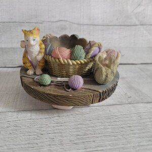 Candle Cappers Cat & Yarn Themed Ceramic Candle Topper Figurine